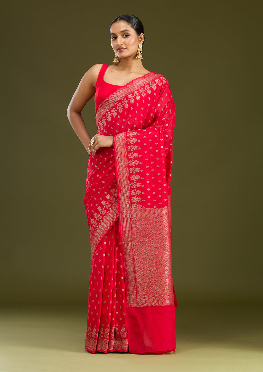 Magenta Pink Zariwork (Gold) Silk Silk Saree