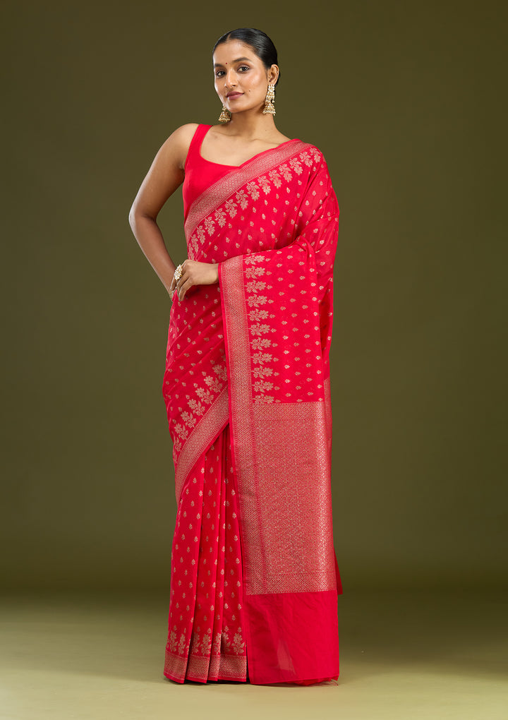 Magenta Pink Zariwork (Gold) Silk Silk Saree