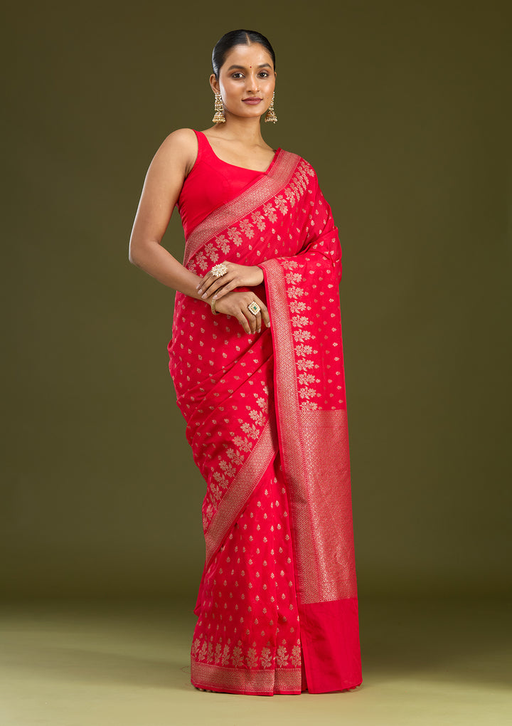 Magenta Pink Zariwork (Gold) Silk Silk Saree