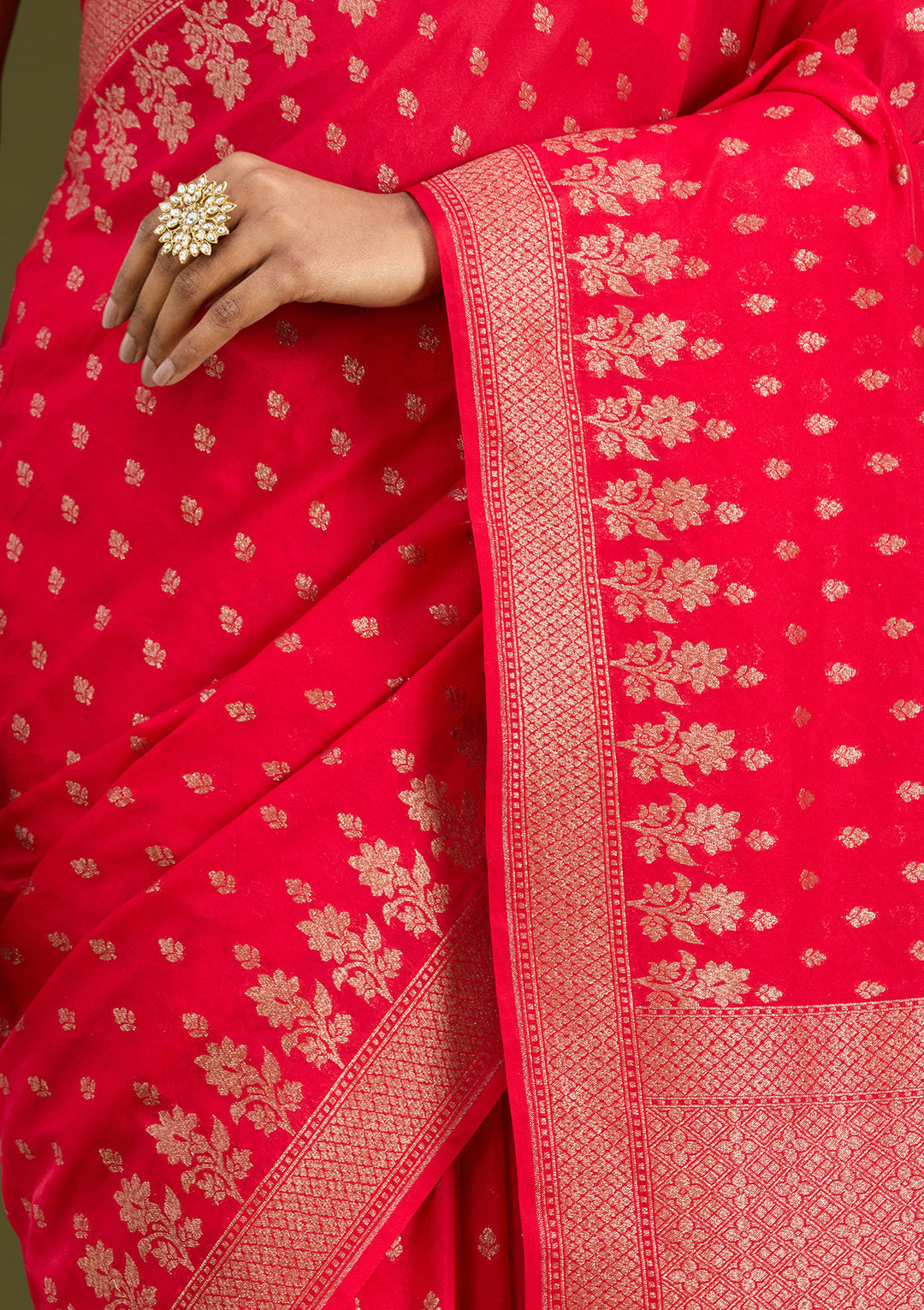 Magenta Pink Zariwork (Gold) Silk Silk Saree