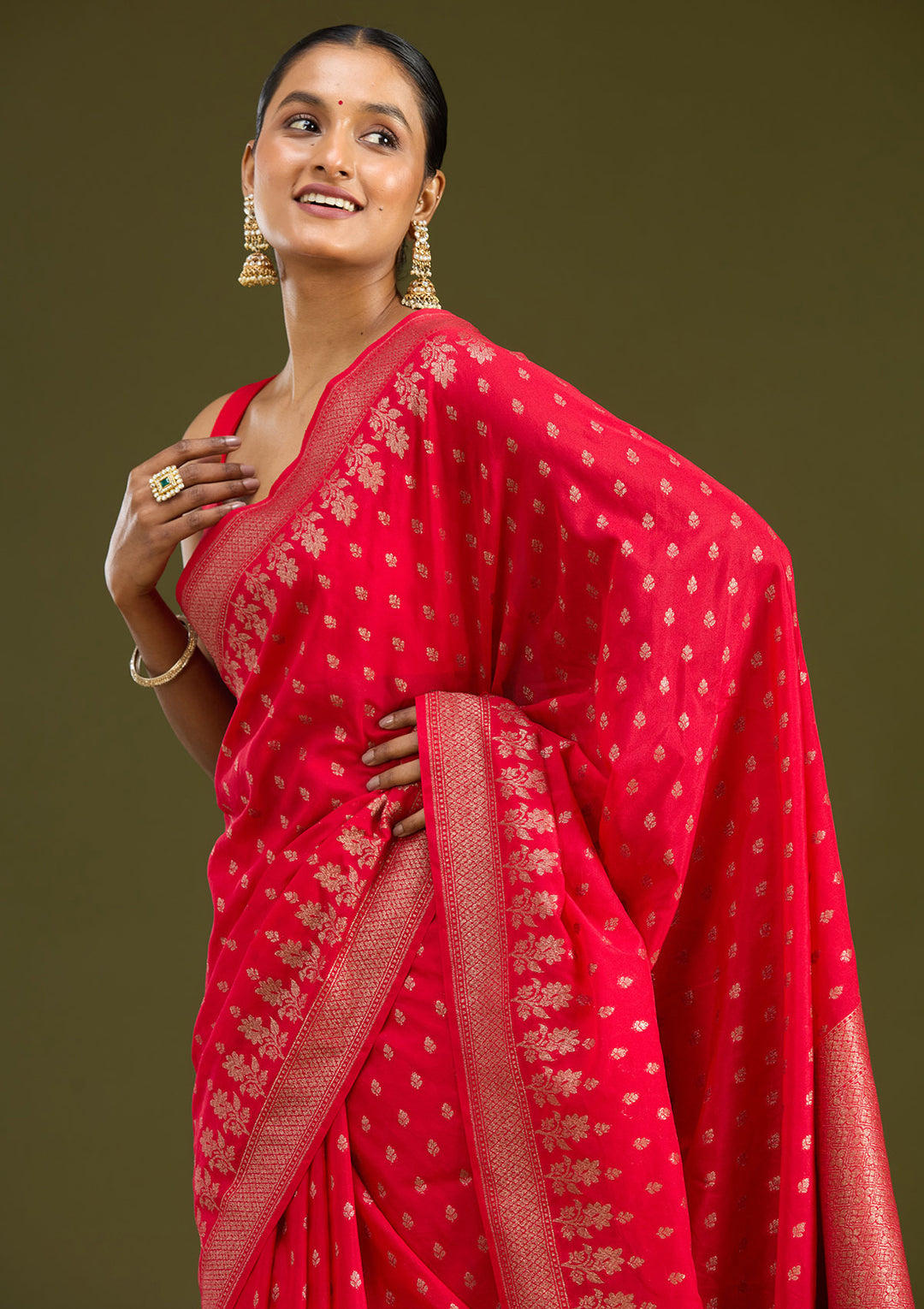 Magenta Pink Zariwork (Gold) Silk Silk Saree