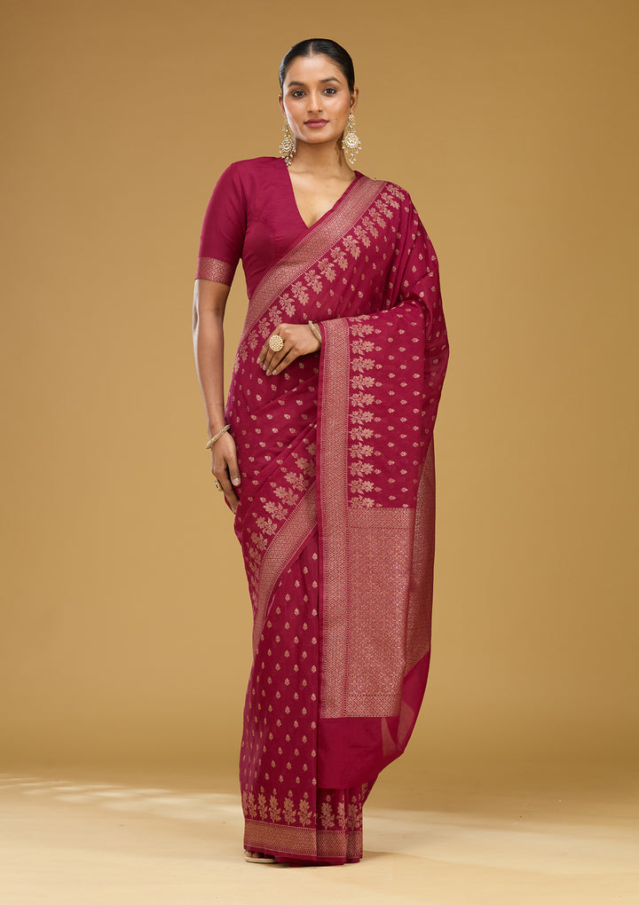 Wine Zariwork (Gold) Silk Silk Saree