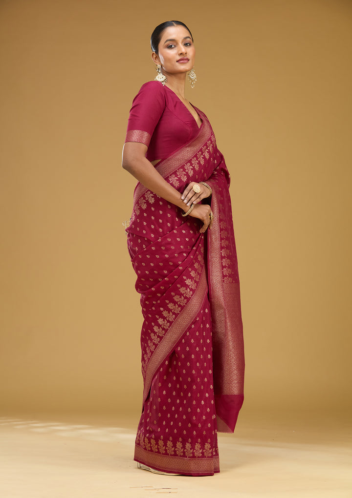 Wine Zariwork (Gold) Silk Silk Saree