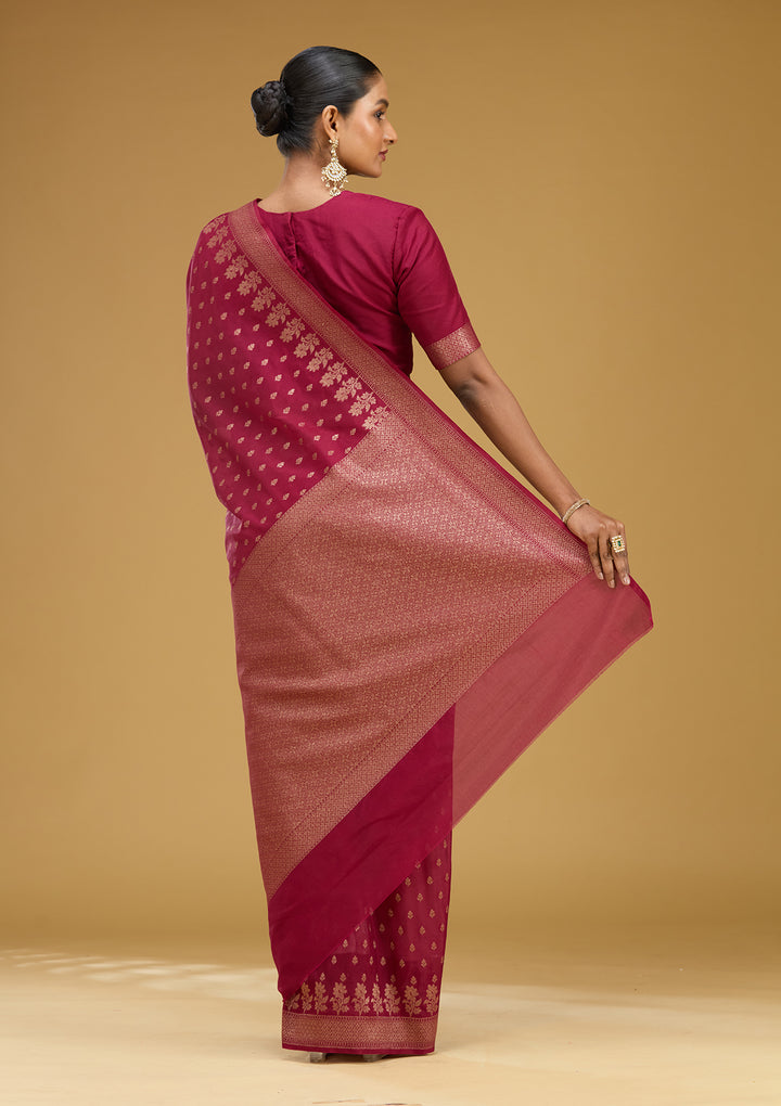 Wine Zariwork (Gold) Silk Silk Saree