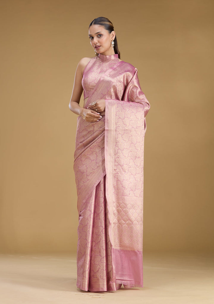 Light Lavender Zariwork (Gold) Tissue Silk Saree