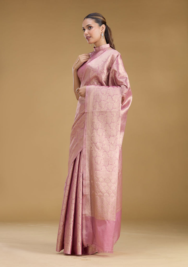 Light Lavender Zariwork (Gold) Tissue Silk Saree