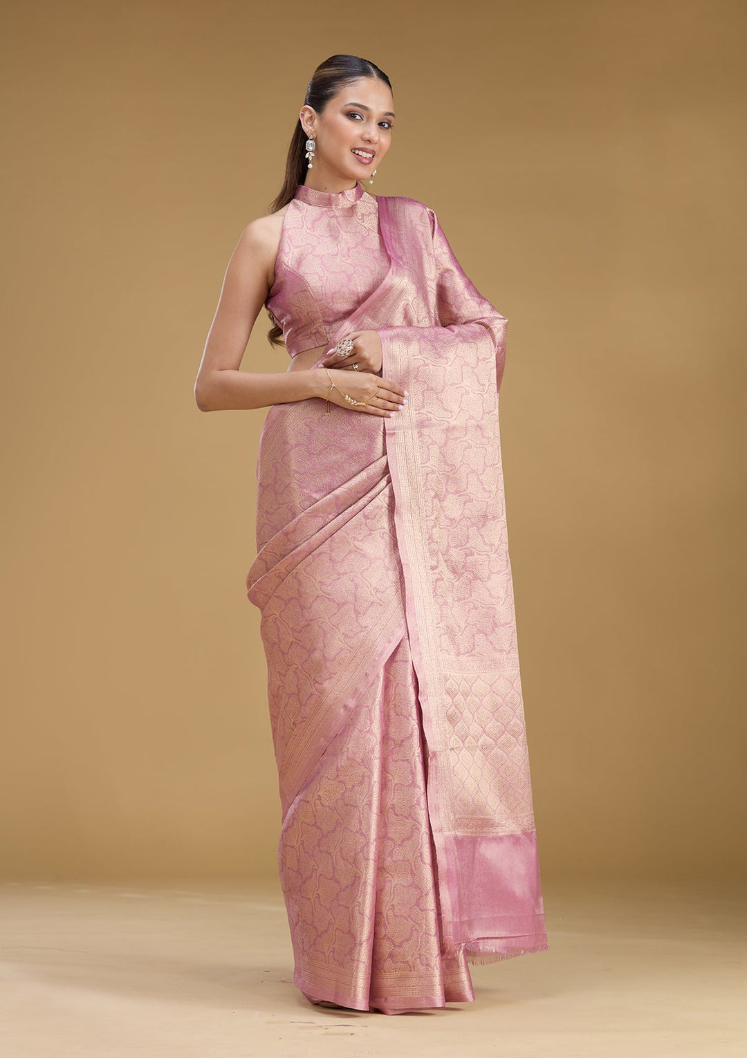 Light Lavender Zariwork (Gold) Tissue Silk Saree