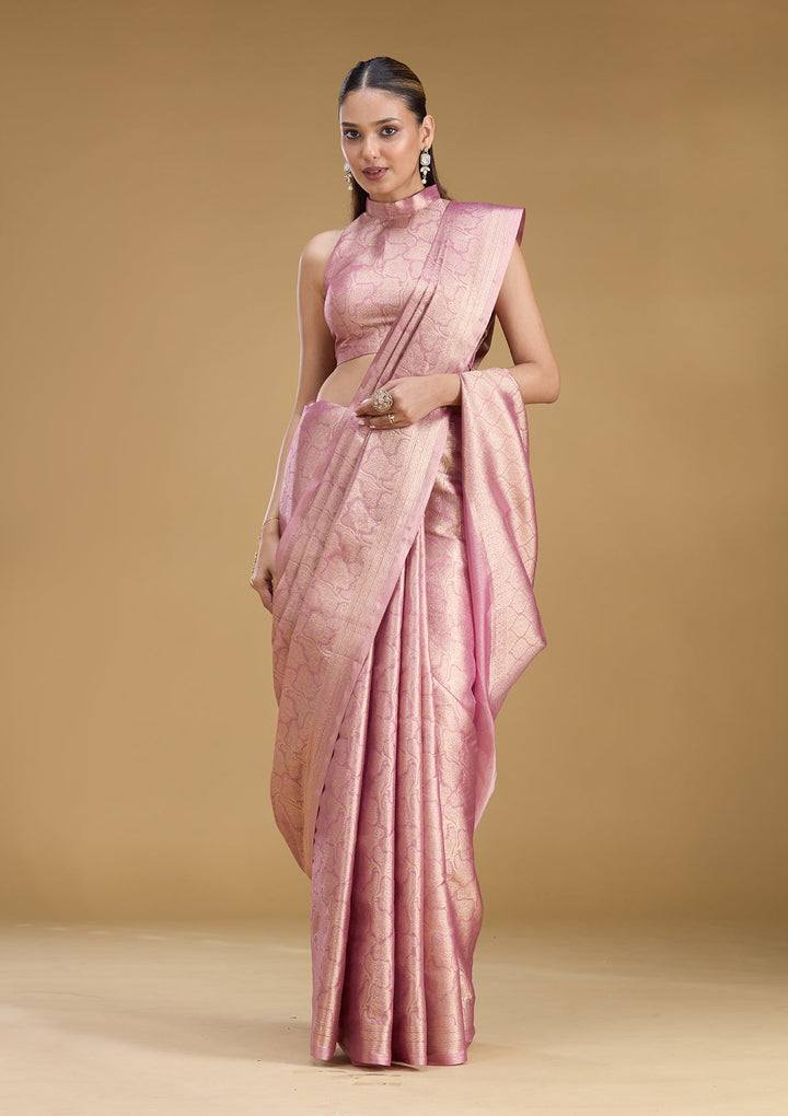 Light Lavender Zariwork (Gold) Tissue Silk Saree