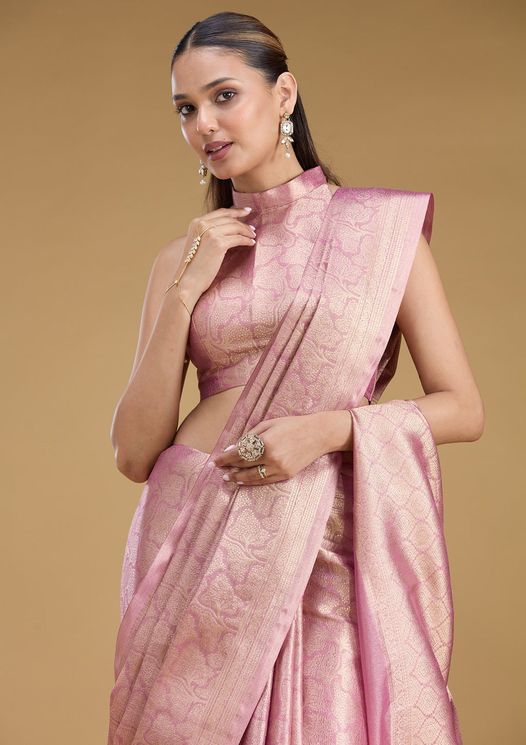 Light Lavender Zariwork (Gold) Tissue Silk Saree