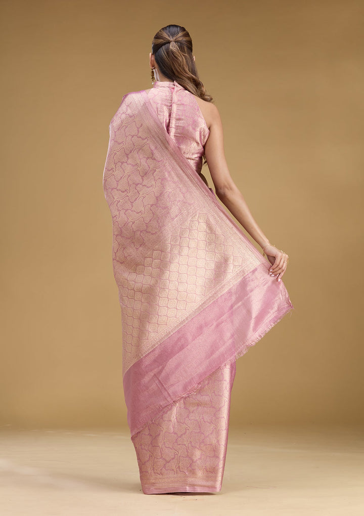 Light Lavender Zariwork (Gold) Tissue Silk Saree