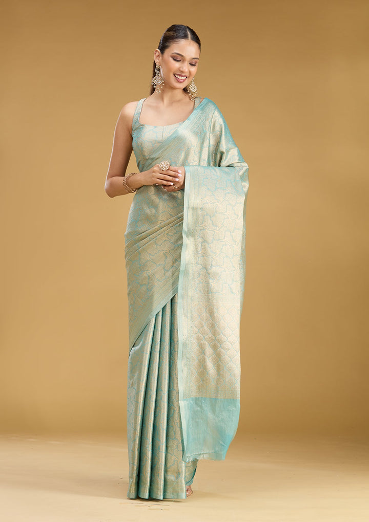Sky Blue Zariwork (Gold) Tissue Silk Saree