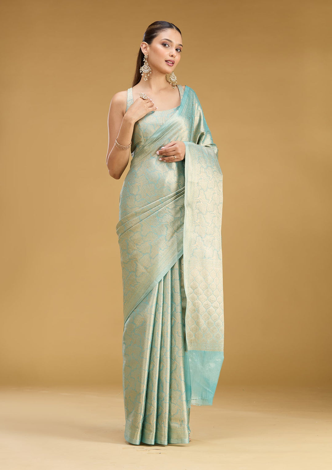 Sky Blue Zariwork (Gold) Tissue Silk Saree