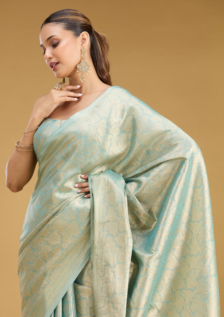 Sky Blue Zariwork (Gold) Tissue Silk Saree