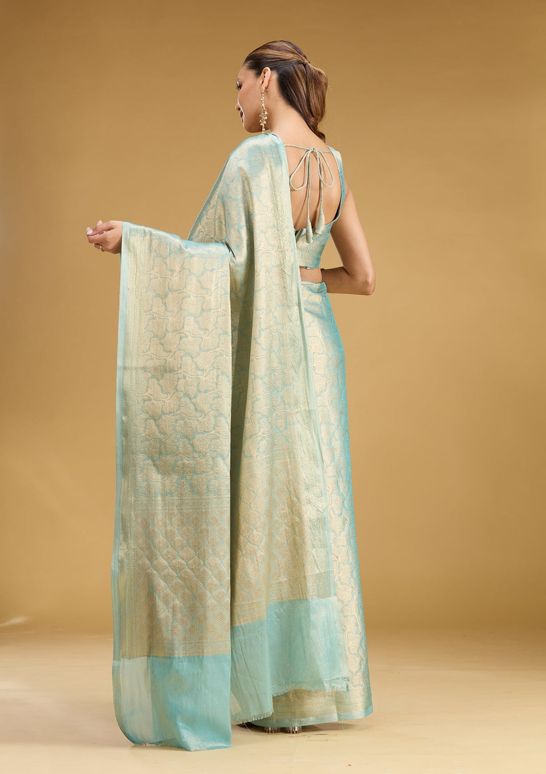 Sky Blue Zariwork (Gold) Tissue Silk Saree
