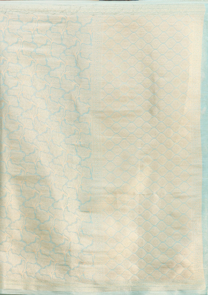 Sky Blue Zariwork (Gold) Tissue Silk Saree