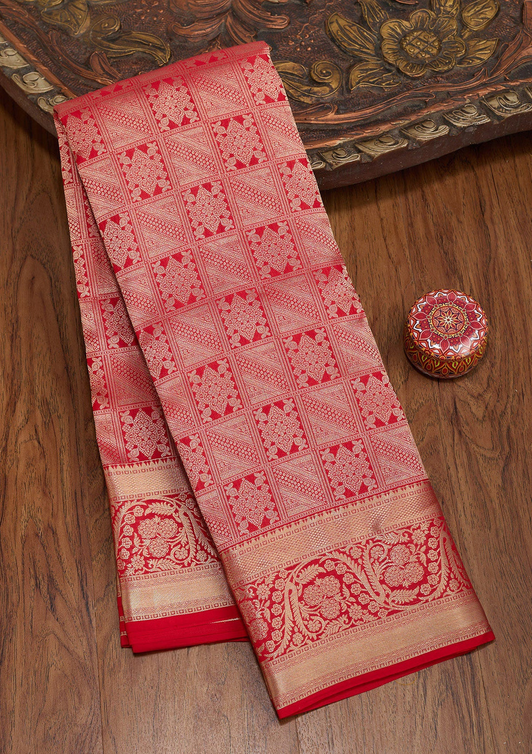 Red Zariwork Pure Silk Saree-koskii