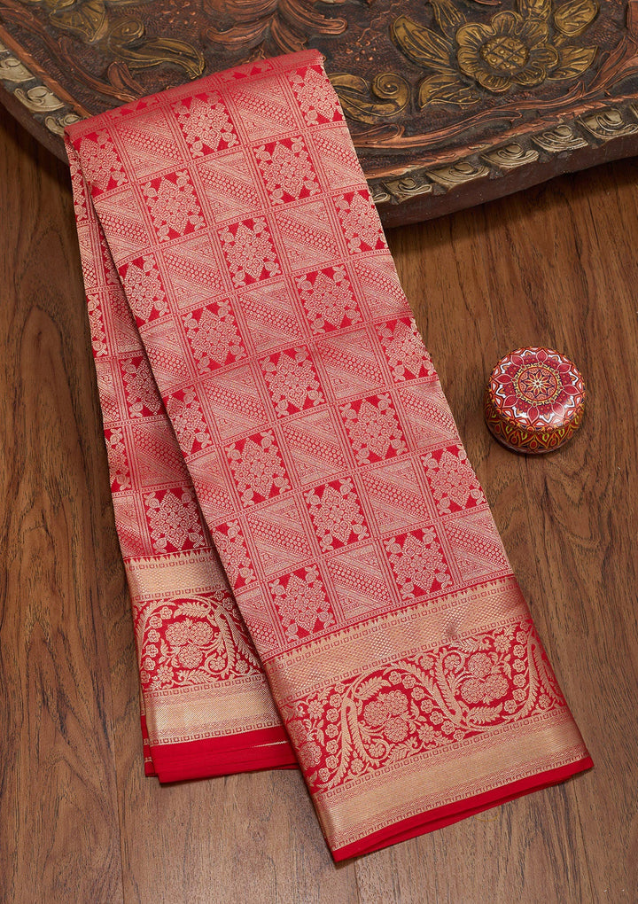 Red Zariwork Pure Silk Saree-koskii