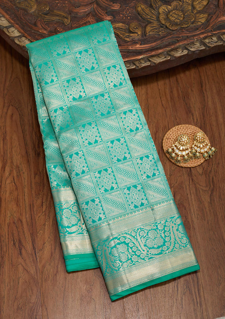 Turquoise Blue Zariwork Pure Silk Saree-koskii