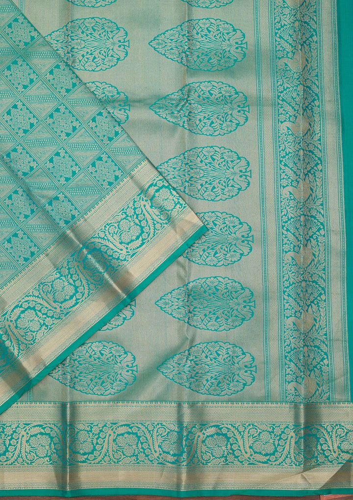 Turquoise Blue Zariwork Pure Silk Saree