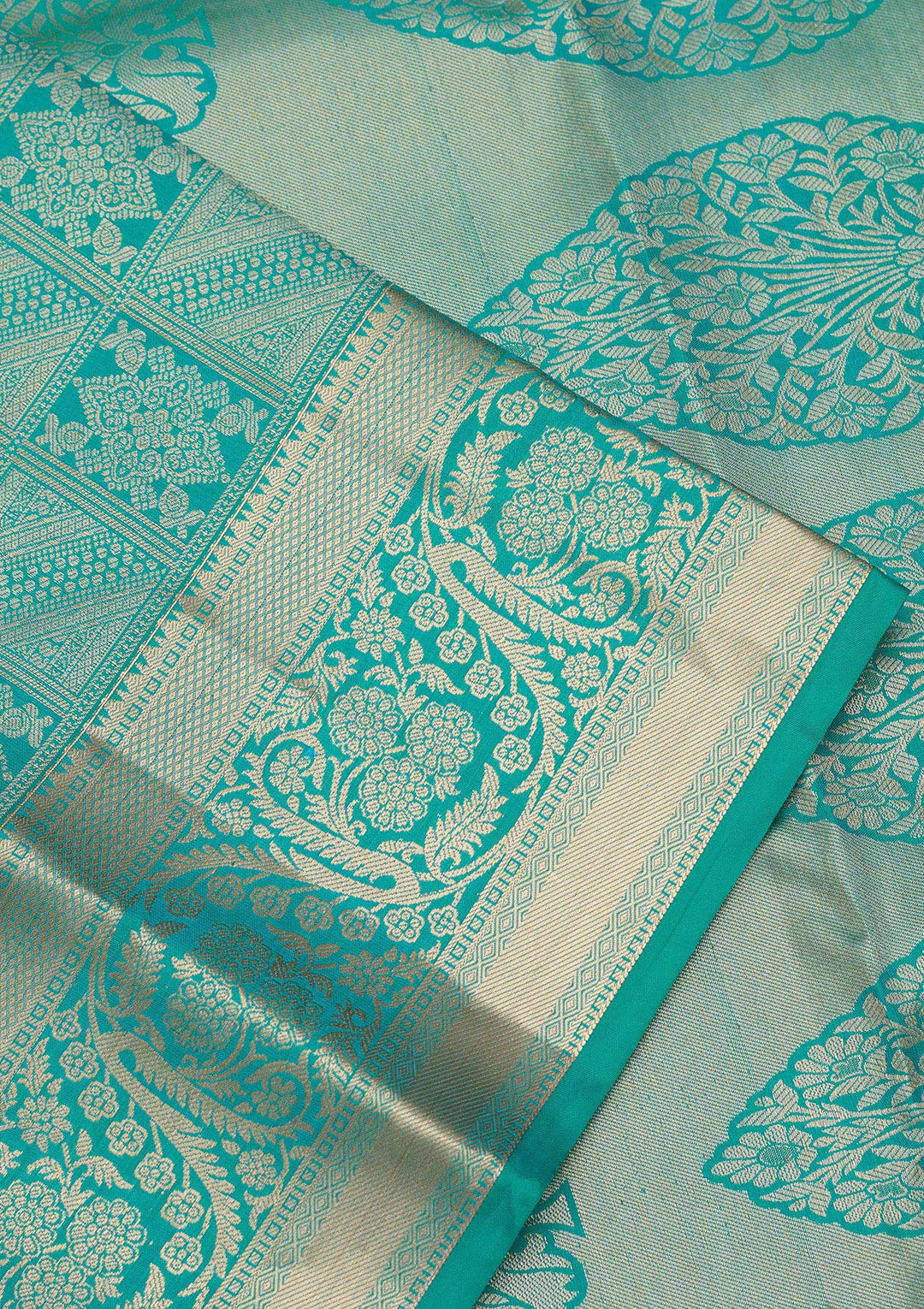 Turquoise Blue Zariwork Pure Silk Saree