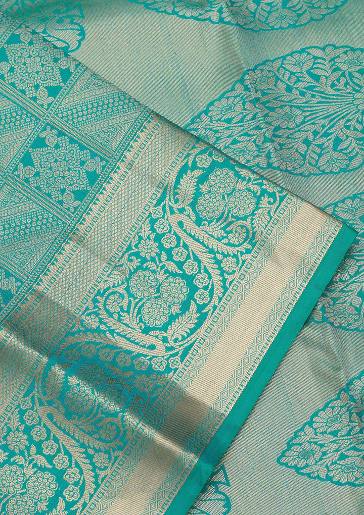 Turquoise Blue Zariwork Pure Silk Saree