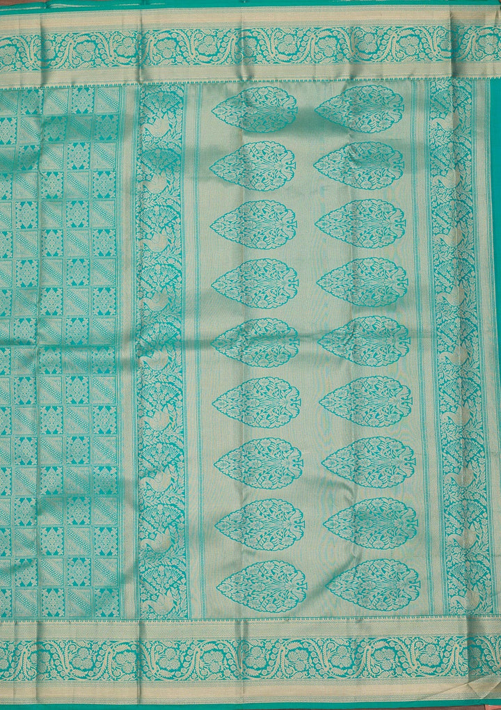 Turquoise Blue Zariwork Pure Silk Saree