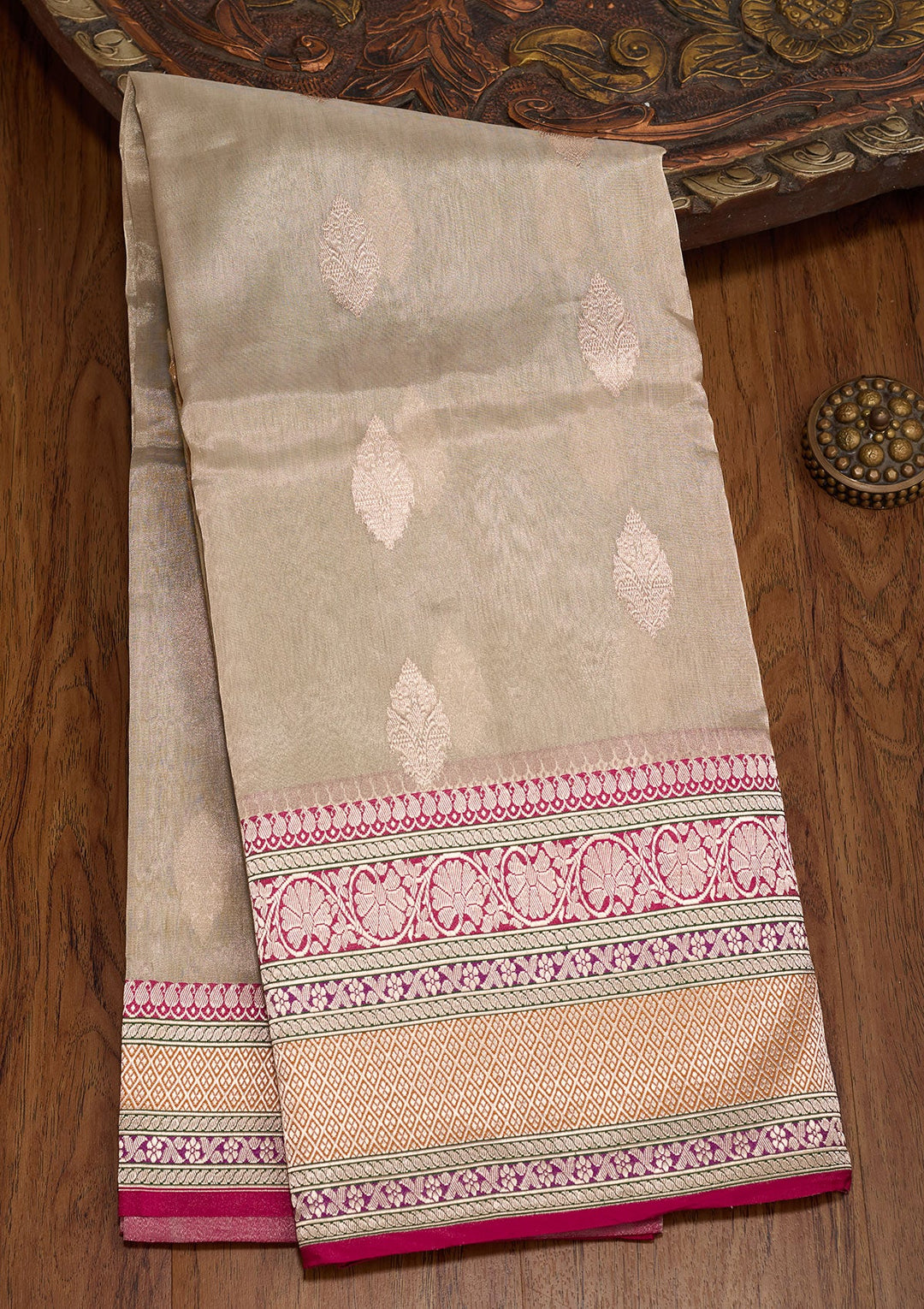 Beige Zariwork Tissue Silk Saree-koskii