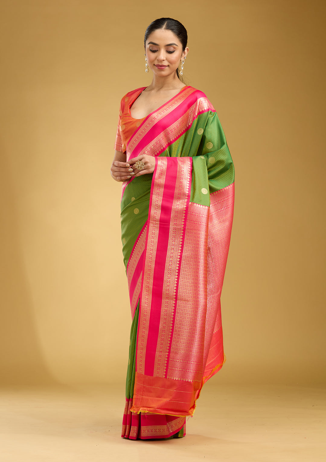 Parrot Green Zariwork (Gold) Silk Silk Saree