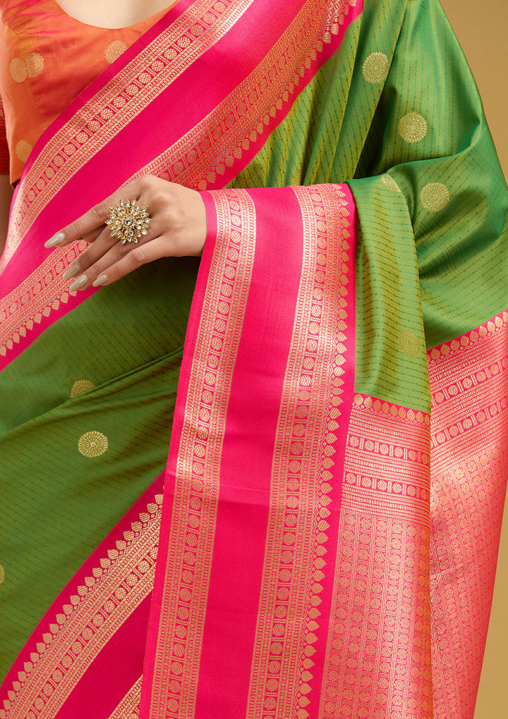 Parrot Green Zariwork (Gold) Silk Silk Saree