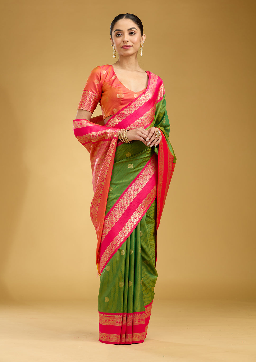 Parrot Green Zariwork (Gold) Silk Silk Saree