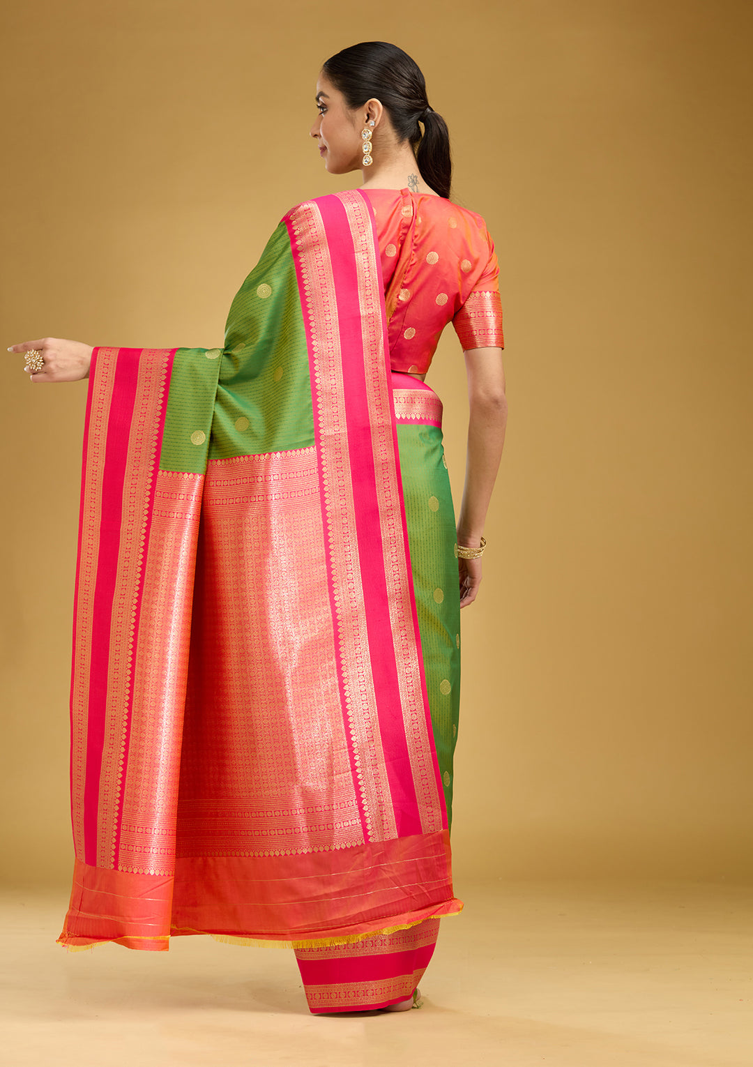 Parrot Green Zariwork (Gold) Silk Silk Saree