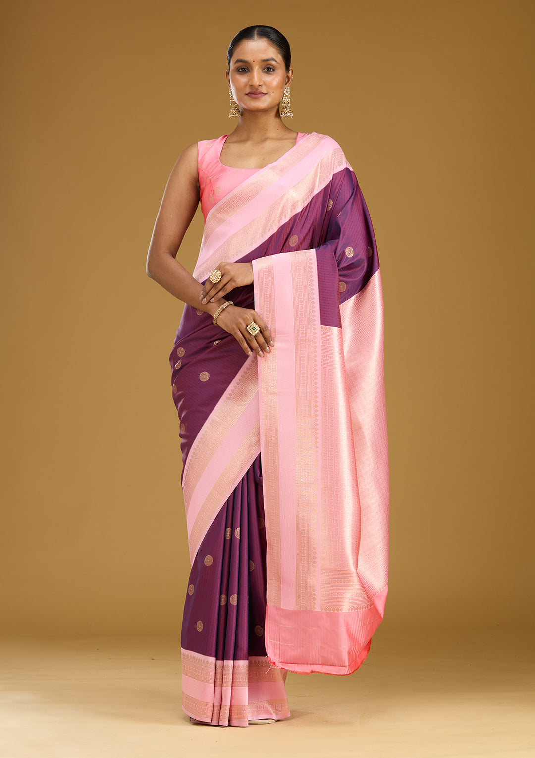 Wine Zariwork (Gold) Silk Silk Saree
