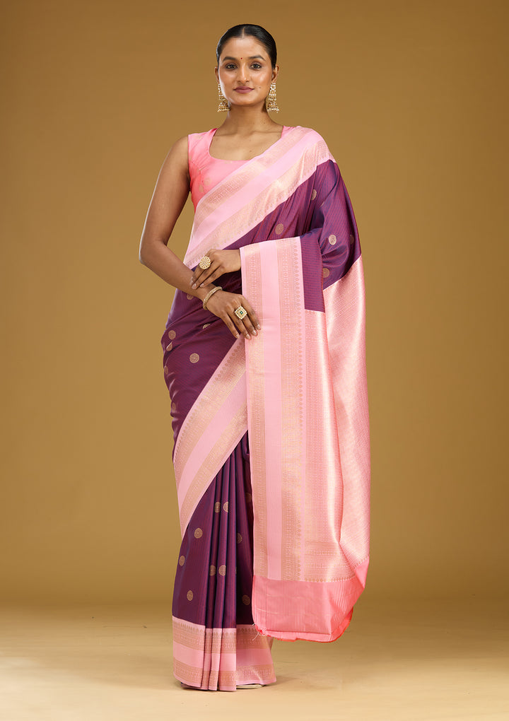 Wine Zariwork (Gold) Silk Silk Saree
