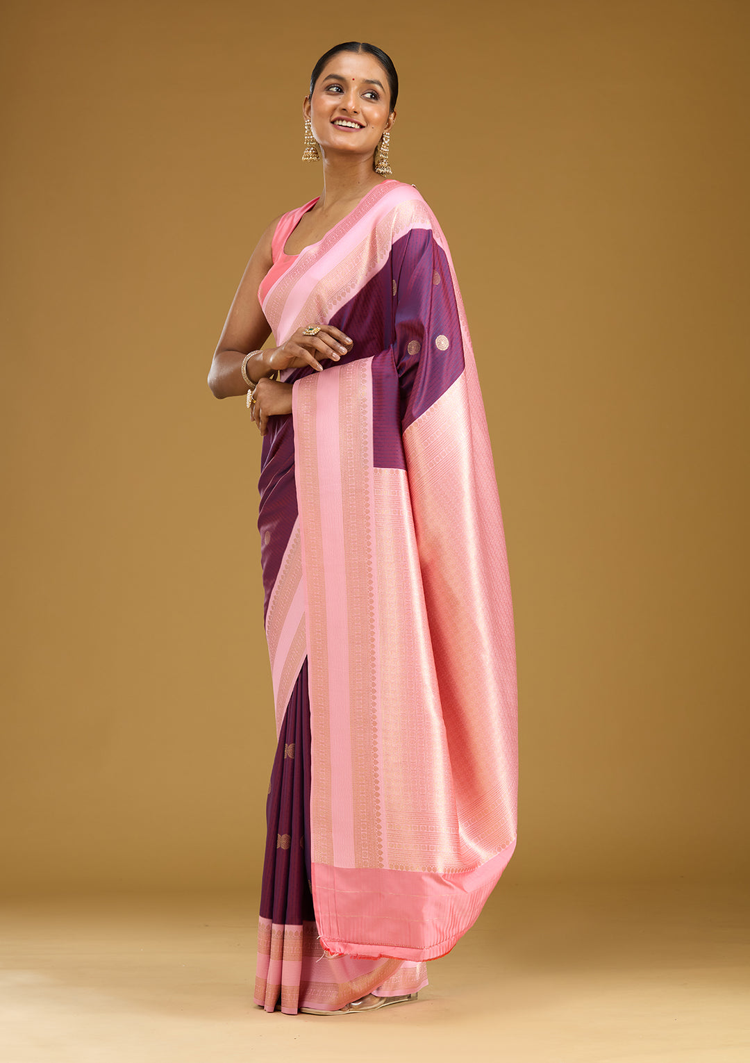 Wine Zariwork (Gold) Silk Silk Saree