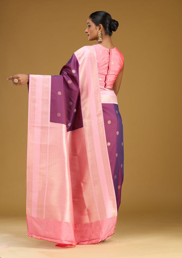 Wine Zariwork (Gold) Silk Silk Saree