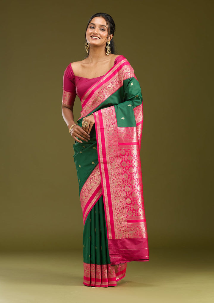 Bottle Green Zariwork (Gold) Silk Saree
