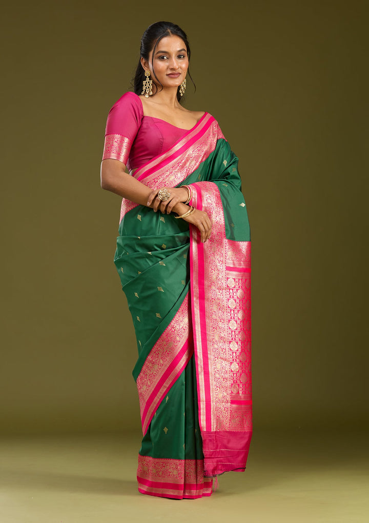 Bottle Green Zariwork (Gold) Silk Saree