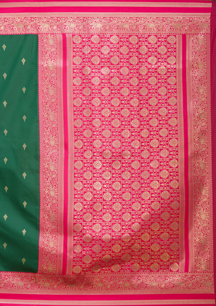 Bottle Green Zariwork (Gold) Silk Saree