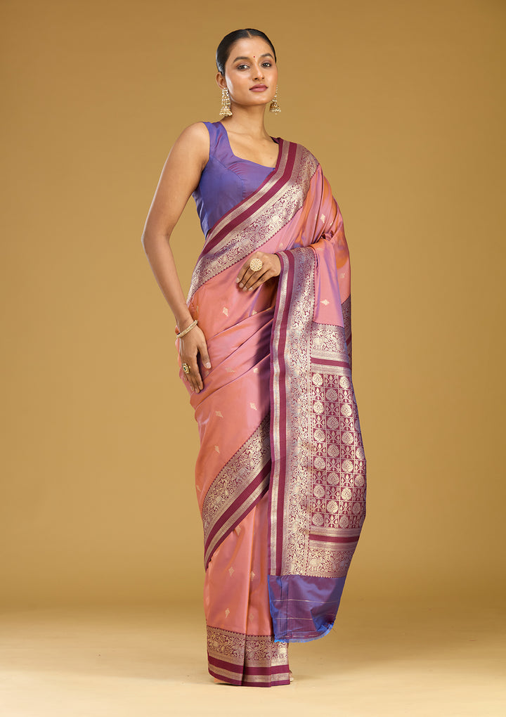 Onion Pink Zariwork (Gold) Silk Silk Saree