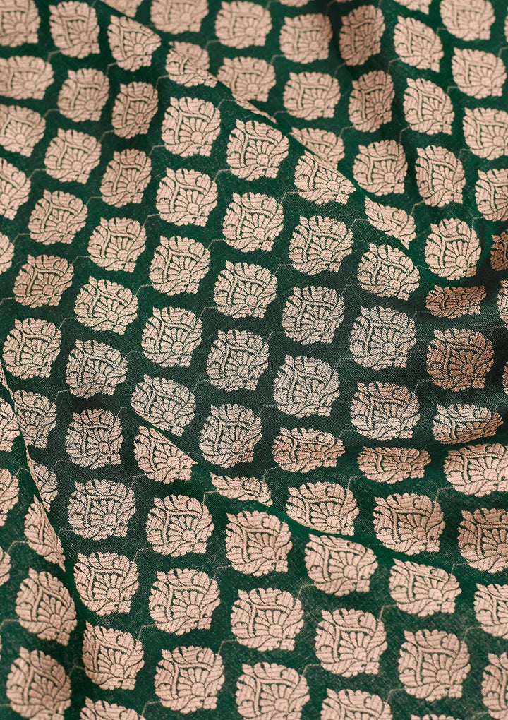 Bottle Green Zariwork Pure Silk Saree-koskii