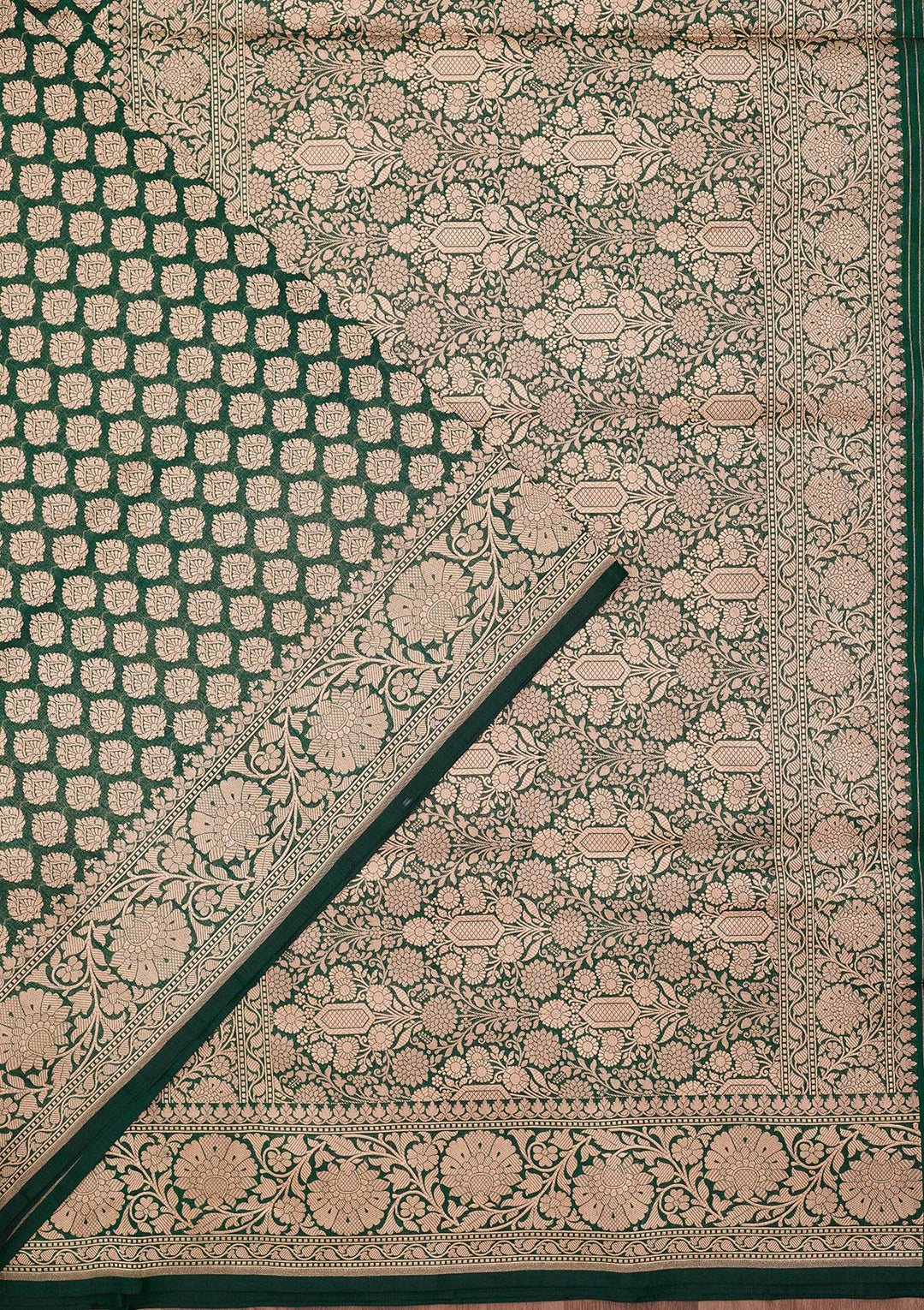 Bottle Green Zariwork Pure Silk Saree-koskii