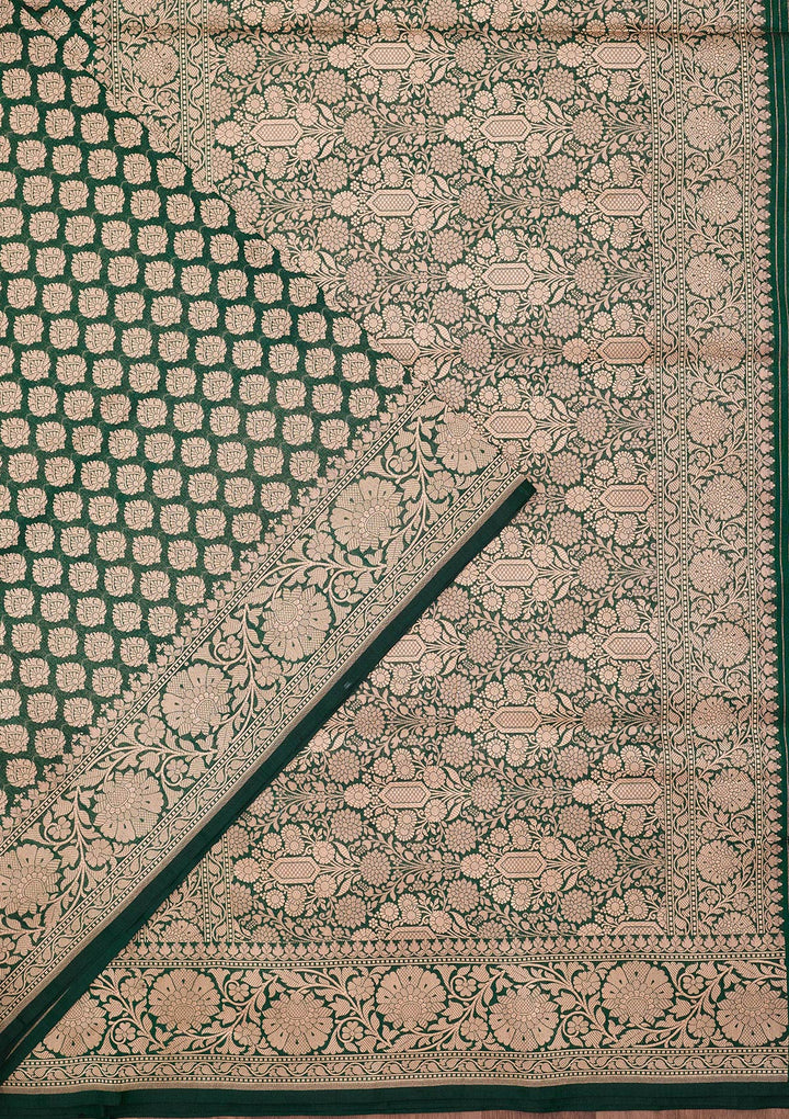 Bottle Green Zariwork Pure Silk Saree-koskii
