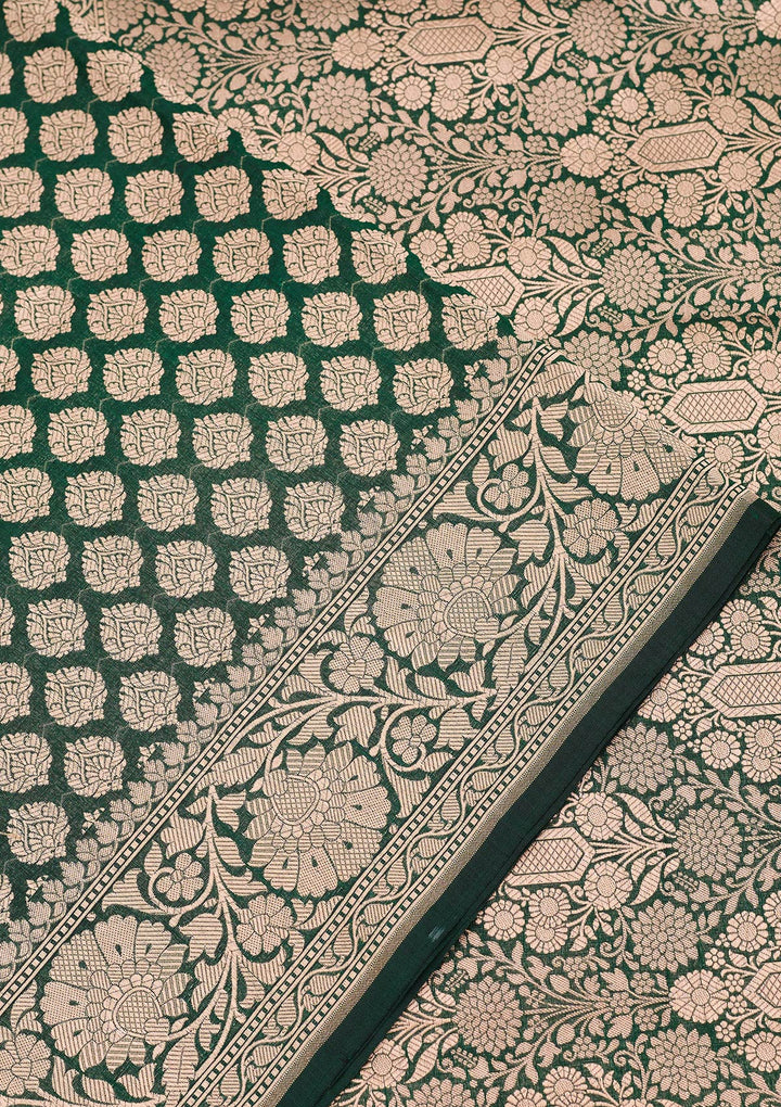 Bottle Green Zariwork Pure Silk Saree-koskii
