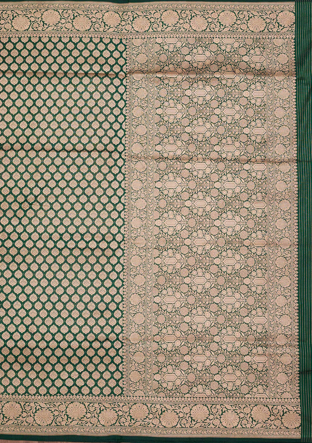 Bottle Green Zariwork Pure Silk Saree-koskii