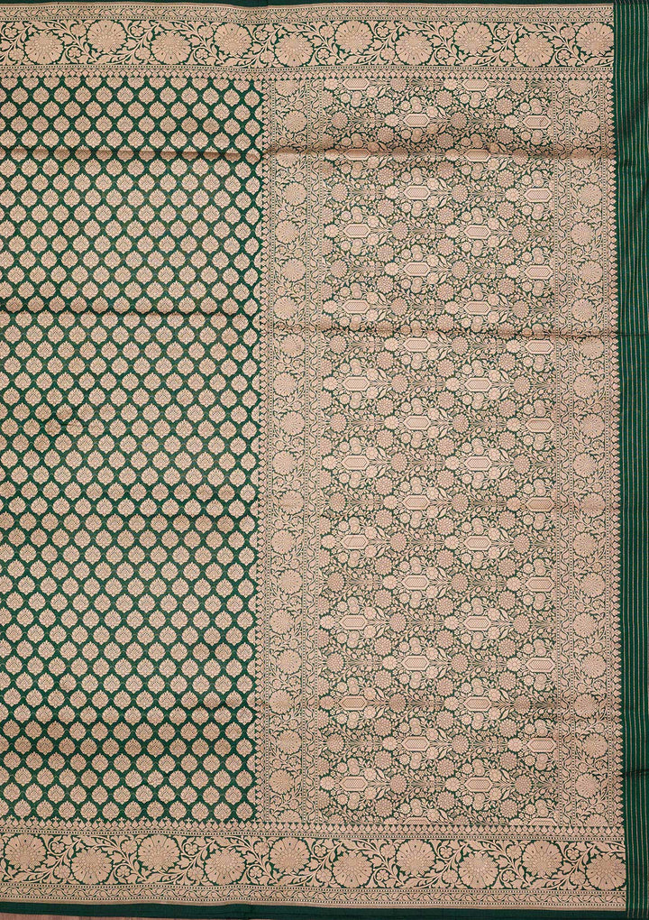 Bottle Green Zariwork Pure Silk Saree-koskii