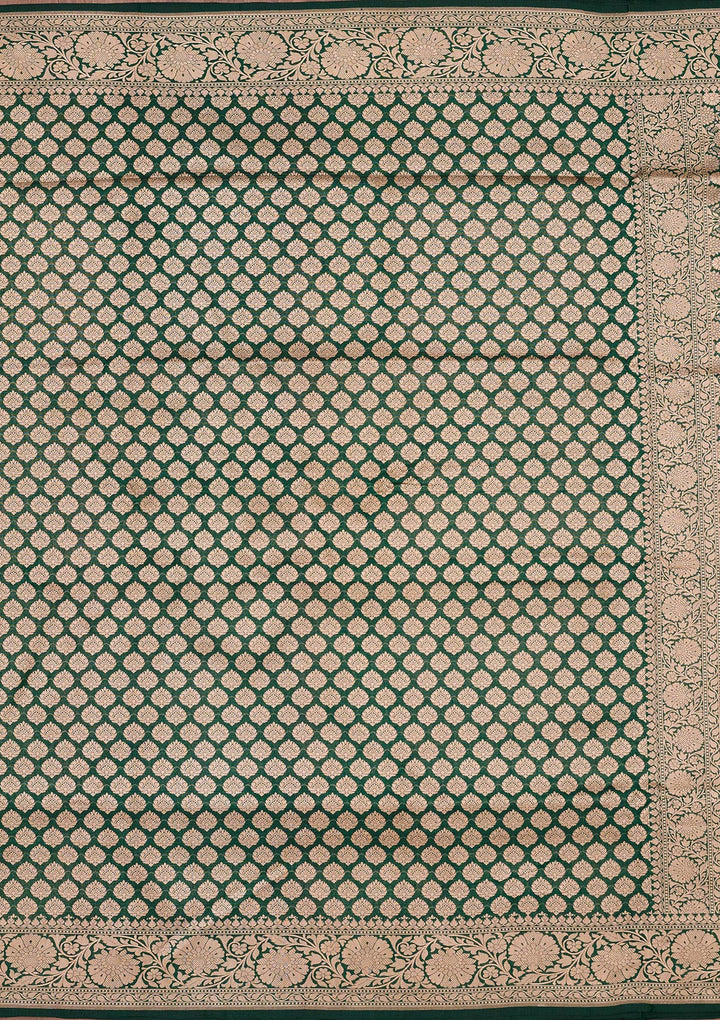 Bottle Green Zariwork Pure Silk Saree-koskii