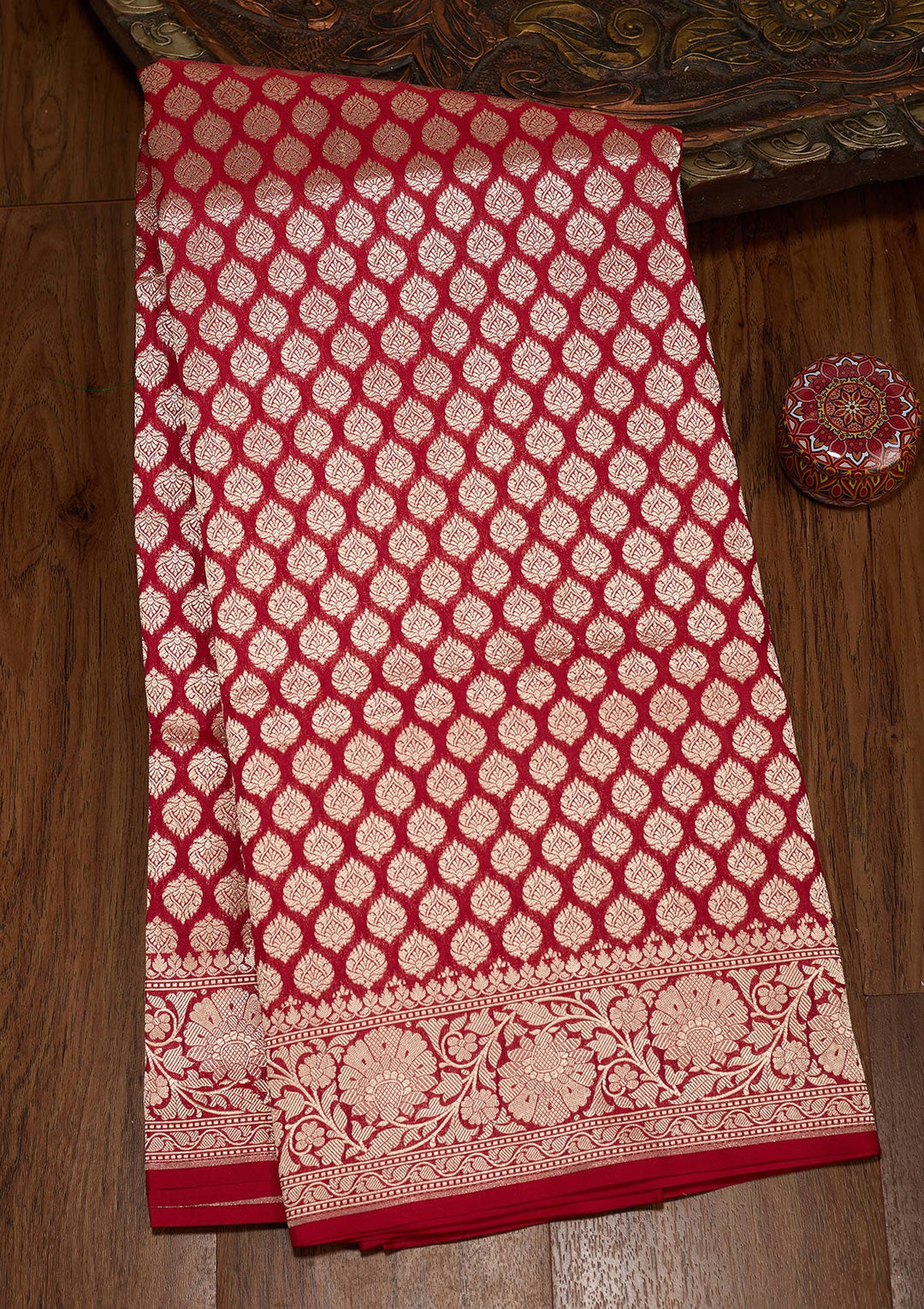 Red Zariwork Pure Silk Saree-koskii