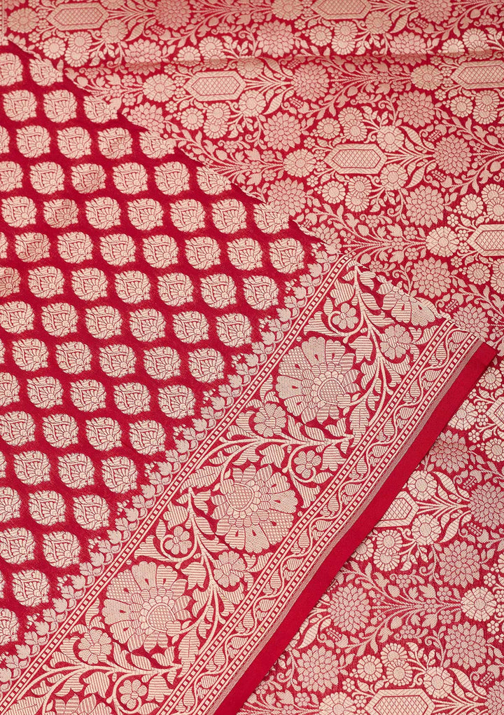 Red Zariwork Pure Silk Saree-koskii