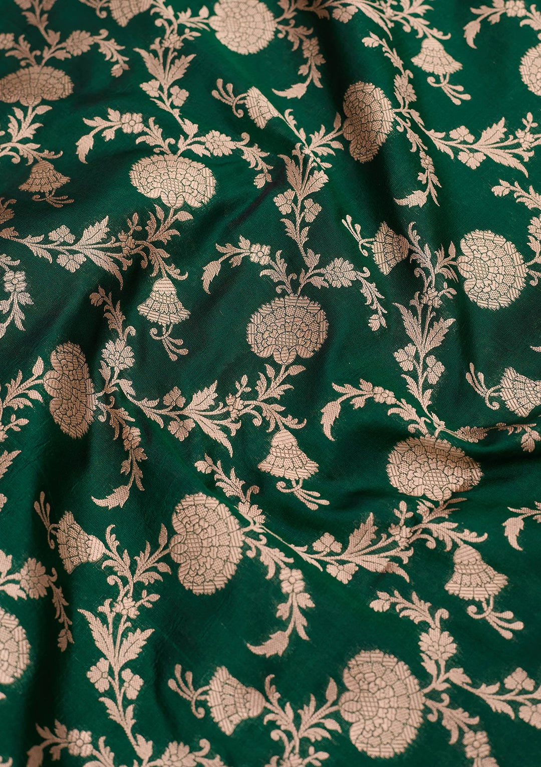 Bottle Green Zariwork Pure Silk Saree-koskii