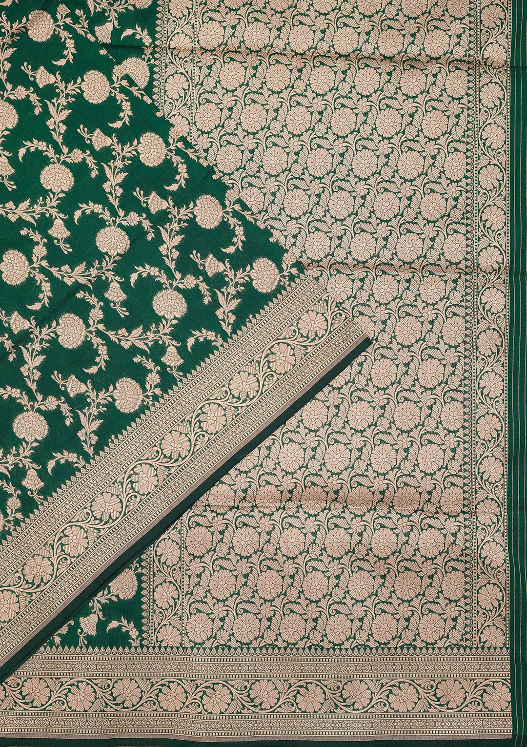 Bottle Green Zariwork Pure Silk Saree-koskii